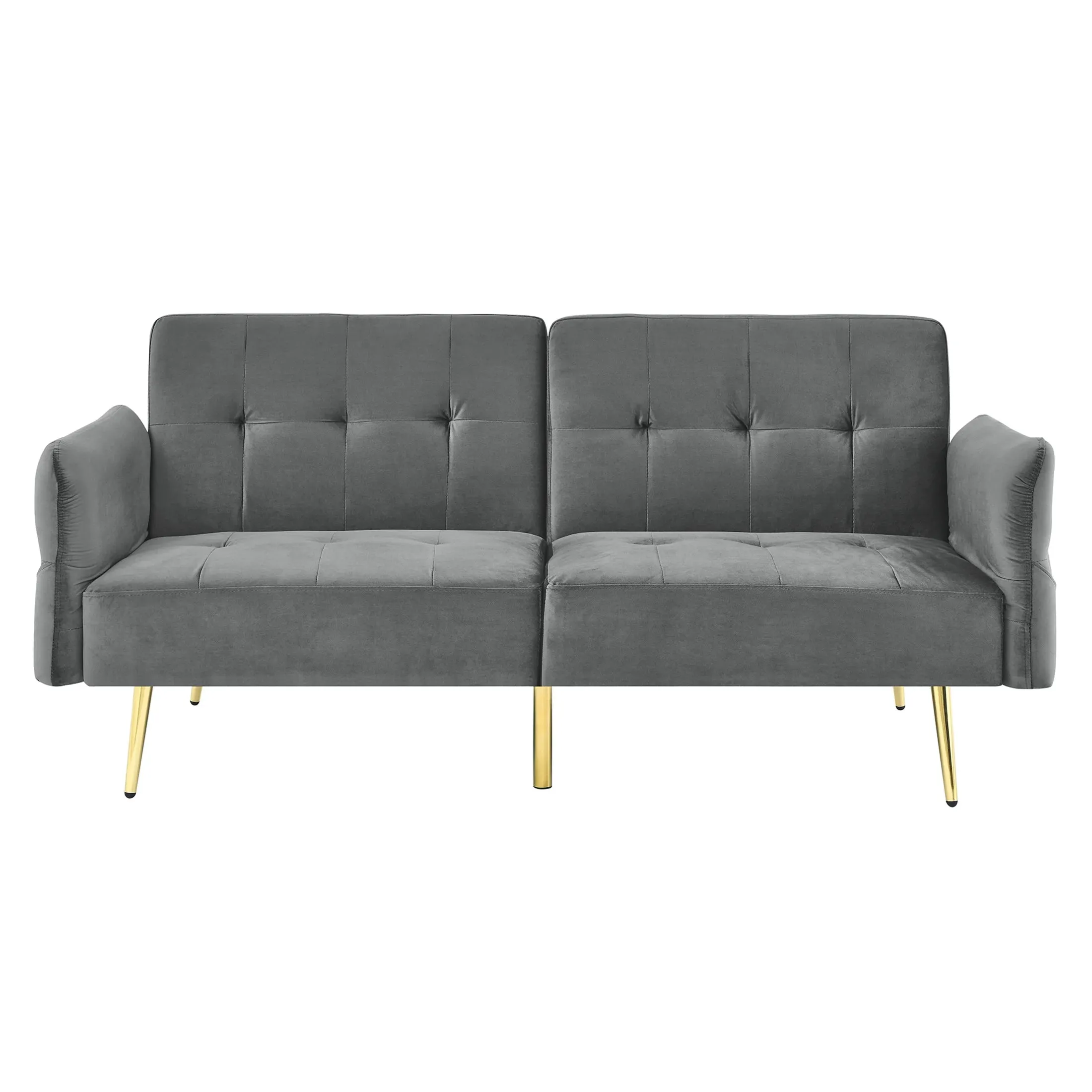 Velvet Futon Sofa Bed – Adjustable Backrest and Armrest Sleeper (Gray)