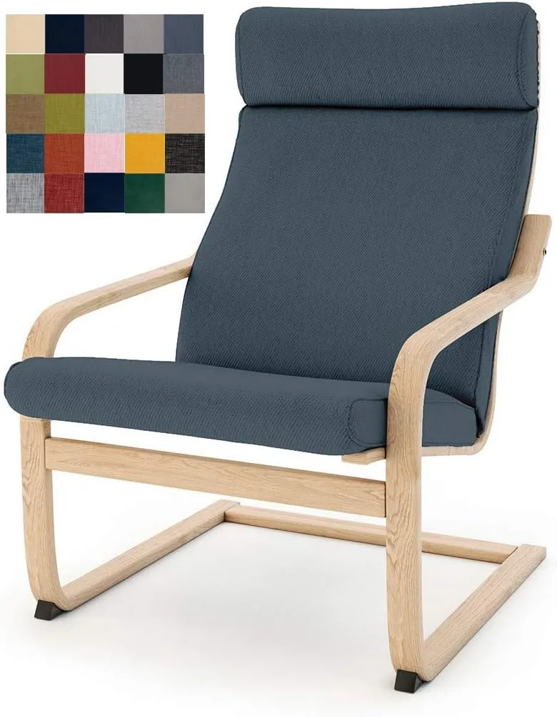 Vepping Lude Multi Colored Armchair Replacement Cover, Fits IKEA Poäng Armchair, Cushion not Included (Cushion Design 1, Cotton - Lake Blue)