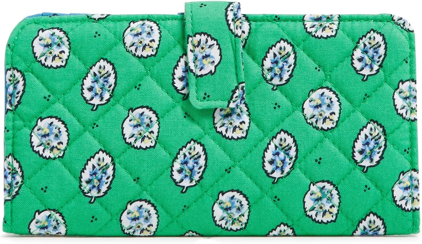 Vera Bradley Cotton Finley Wallet with RFID Protection, Garden Green Leaf