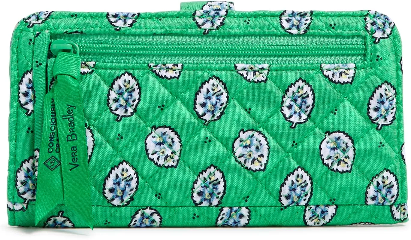 Vera Bradley Cotton Finley Wallet with RFID Protection, Garden Green Leaf
