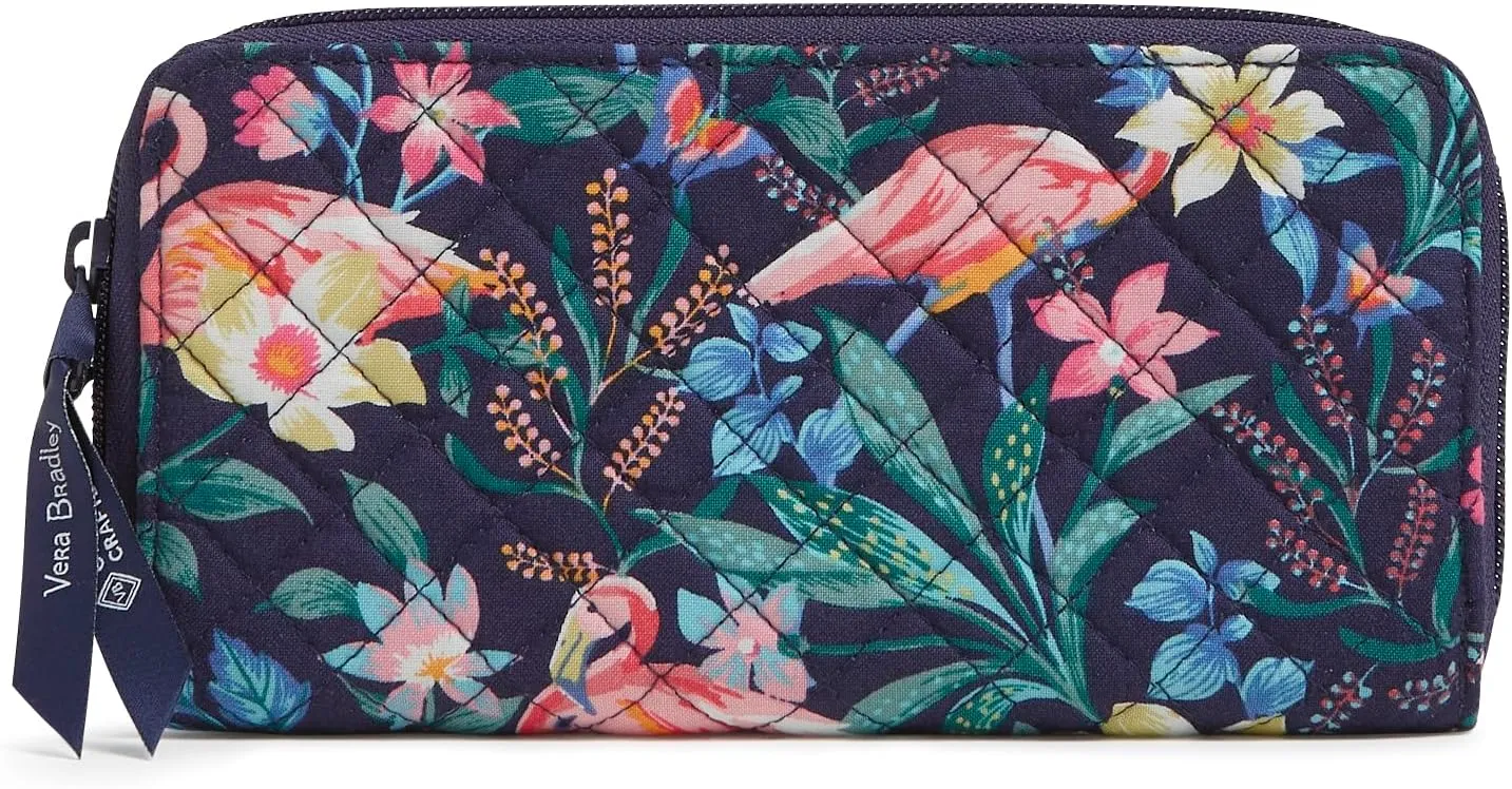 Vera Bradley Cotton Jordin Continental Wallet with RFID Protection, Flamingo Garden