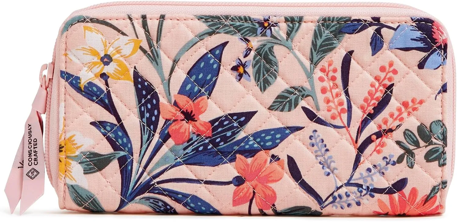 Vera Bradley Cotton Jordin Continental Wallet with RFID Protection, Paradise Coral