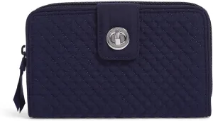 Vera Bradley Women's Microfiber Turnlock Wallet With RFID Protection, True Navy, One Size