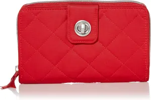 Vera Bradley Women's Performance Twill Turnlock Wallet With RFID Protection, Cardinal Red, One Size