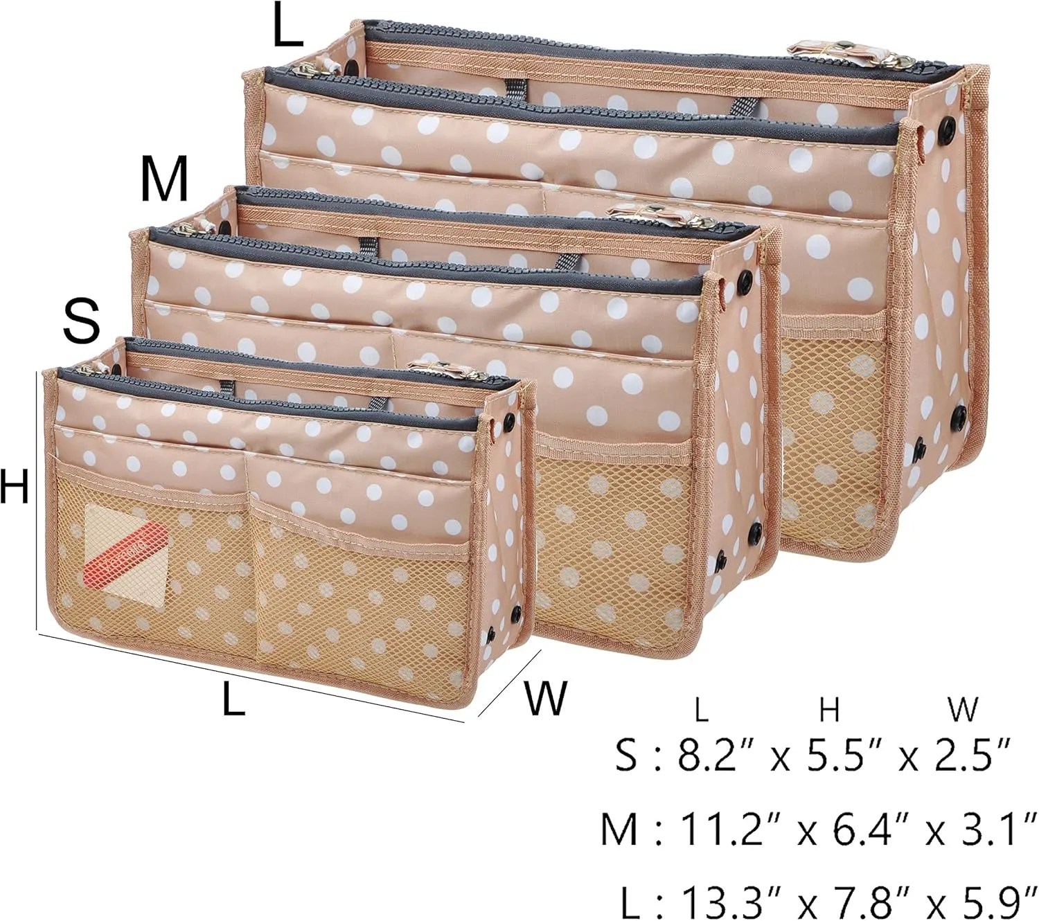 Vercord Updated Purse Handbag Organizer Insert Liner Bag in Bag 13 Pockets Beige Dot Large