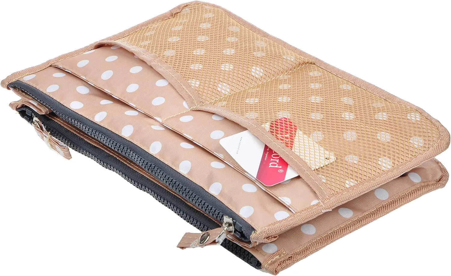 Vercord Updated Purse Handbag Organizer Insert Liner Bag in Bag 13 Pockets Beige Dot Large