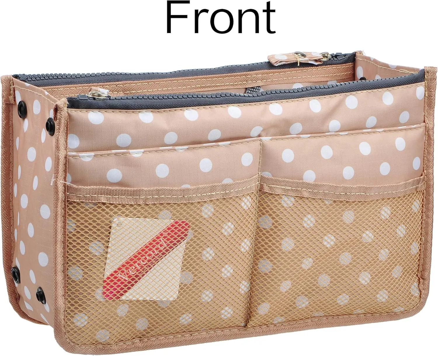 Vercord Updated Purse Handbag Organizer Insert Liner Bag in Bag 13 Pockets Beige Dot Medium