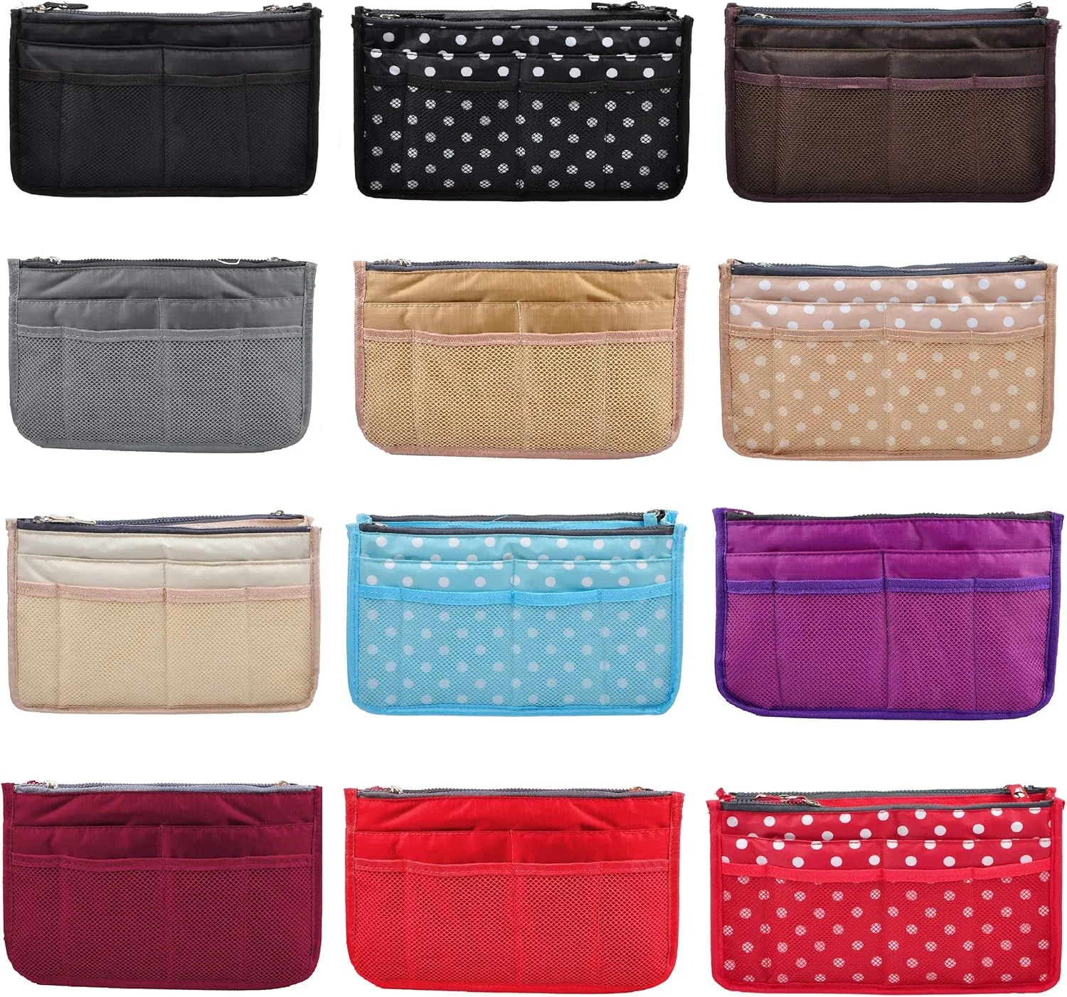 Vercord Updated Purse Handbag Organizer Insert Liner Bag in Bag 13 Pockets Beige Dot Medium