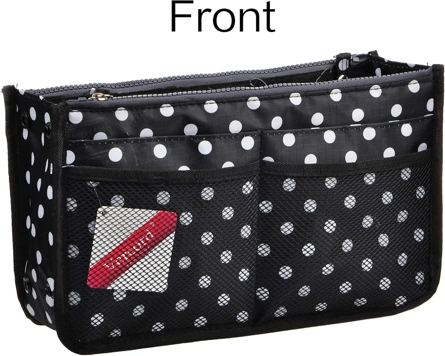 Vercord Updated Purse Handbag Organizer Insert Liner Bag in Bag 13 Pockets Black Dot Large