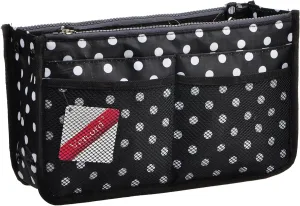 Vercord Updated Purse Handbag Organizer Insert Liner Bag in Bag 13 Pockets Black Dot Large