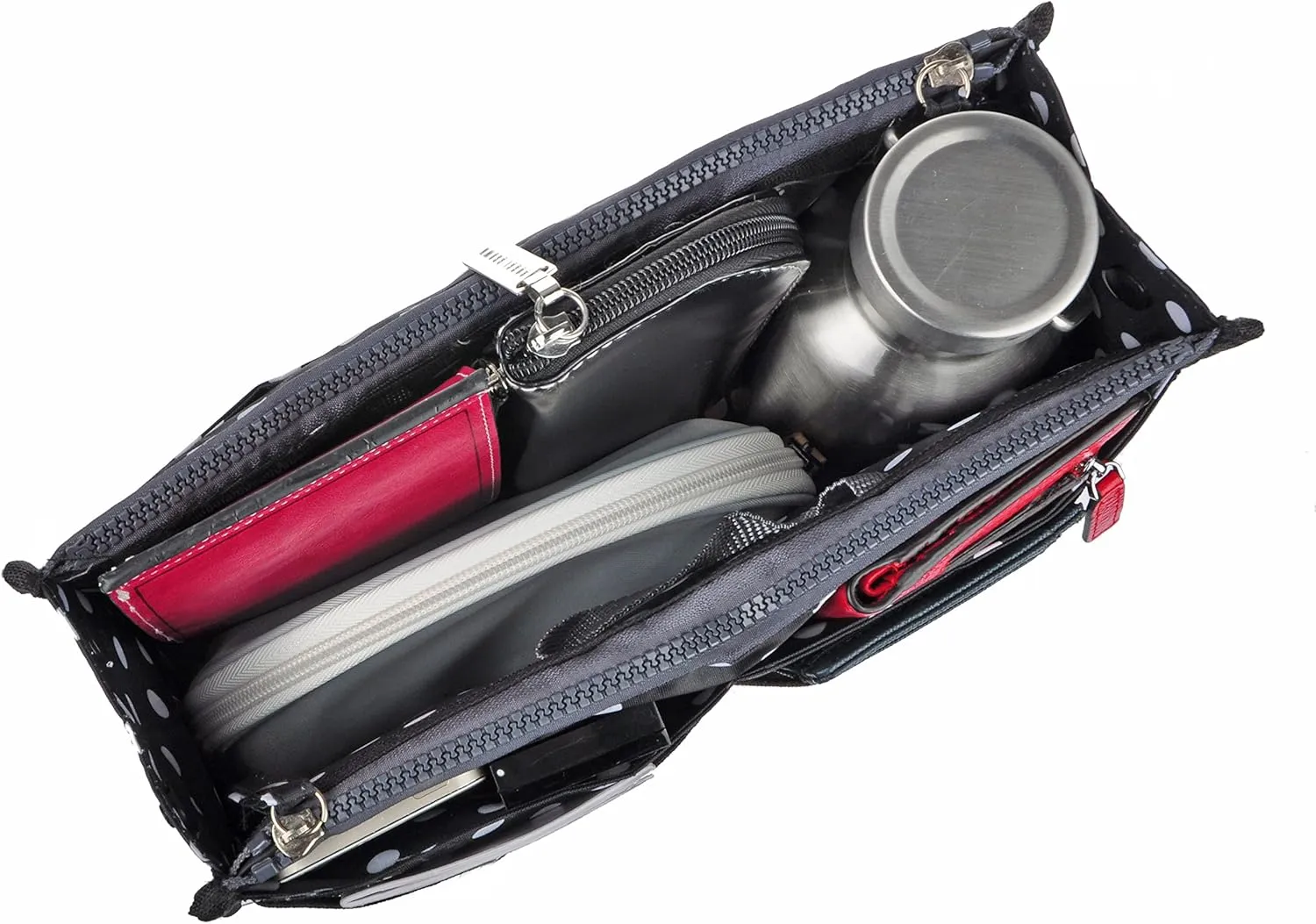 Vercord Updated Purse Handbag Organizer Insert Liner Bag in Bag 13 Pockets Black Dot Large