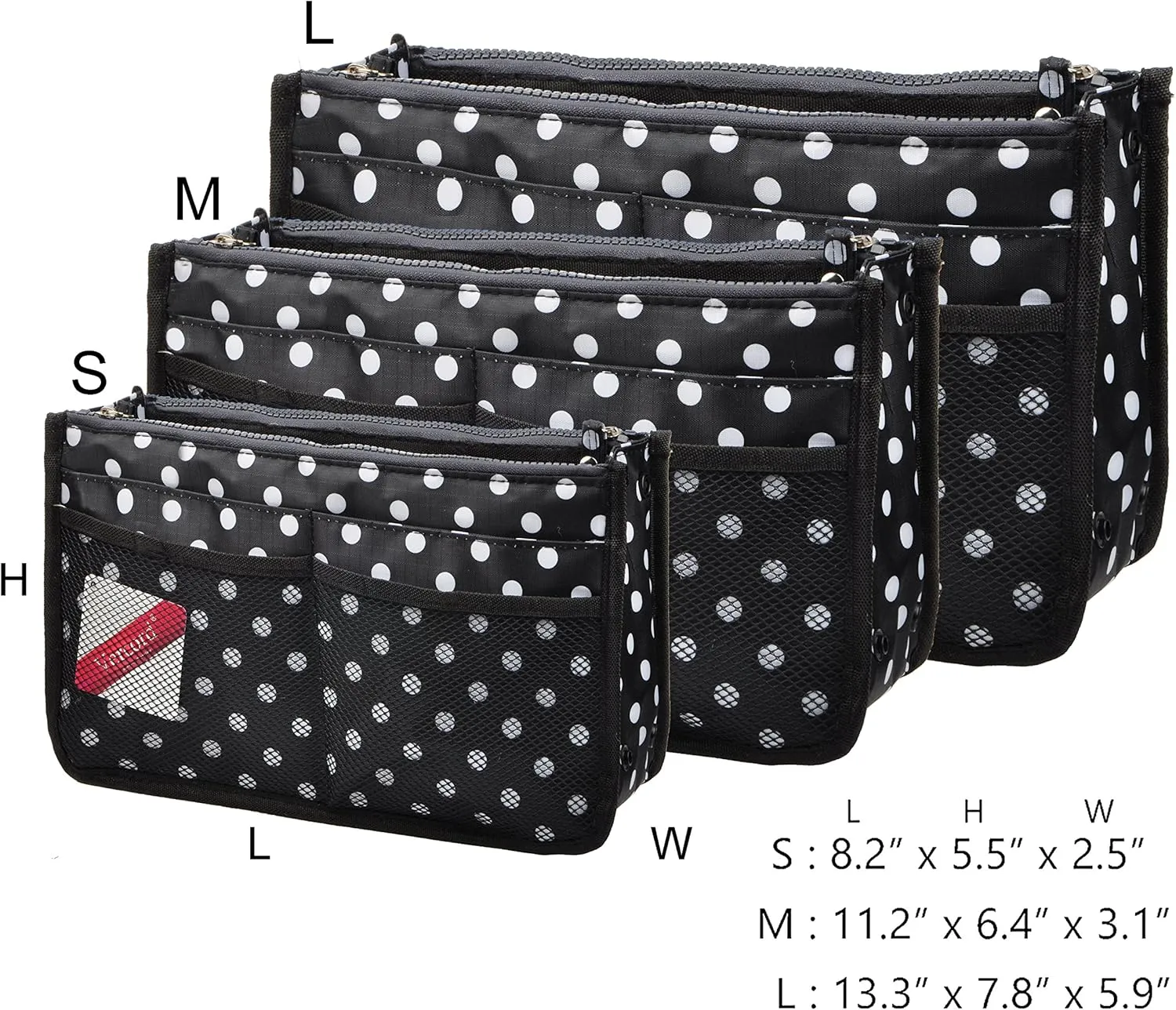 Vercord Updated Purse Handbag Organizer Insert Liner Bag in Bag 13 Pockets Black Dot Large