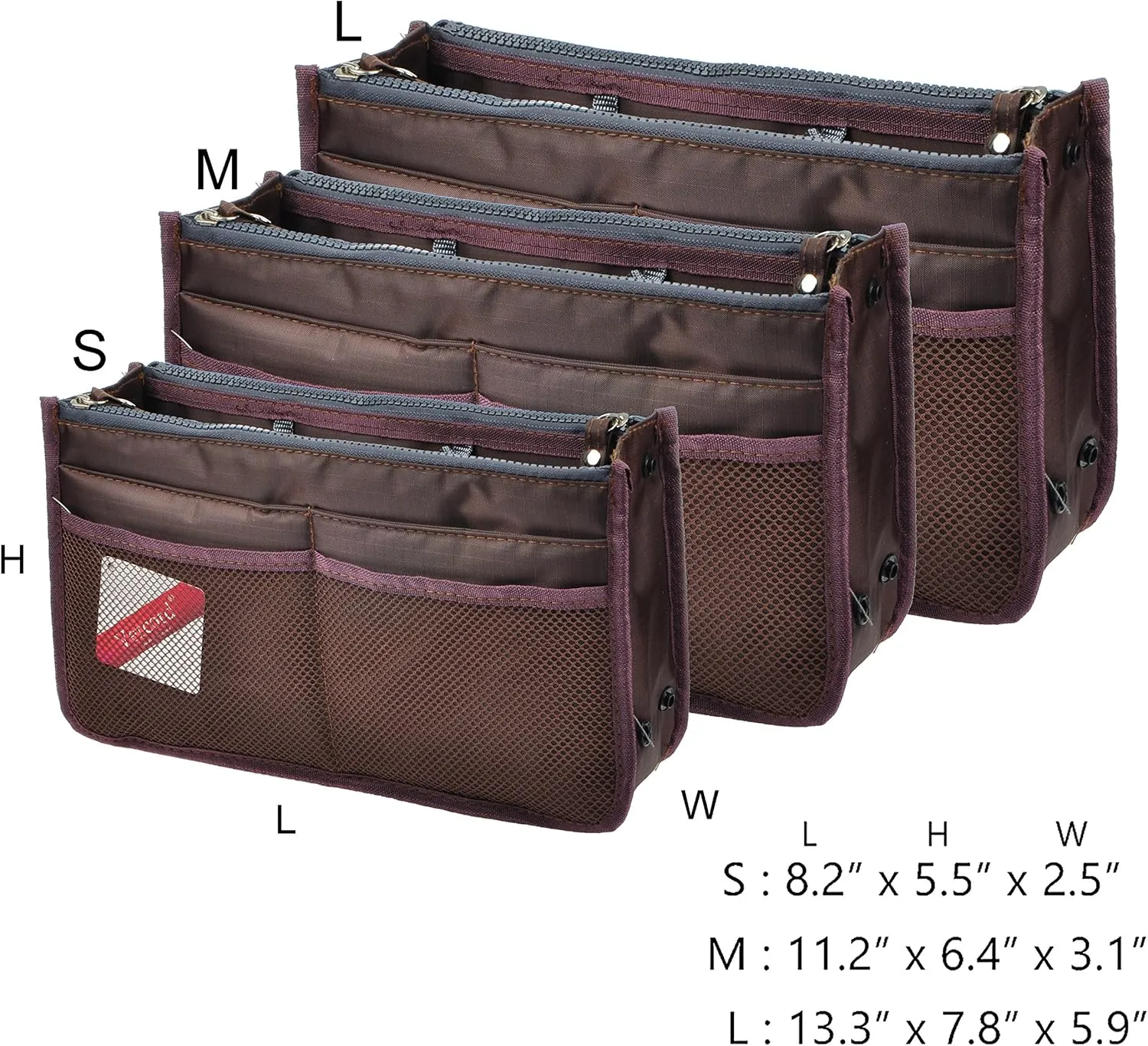Vercord Updated Purse Handbag Organizer Insert Liner Bag in Bag 13 Pockets Coffee Large