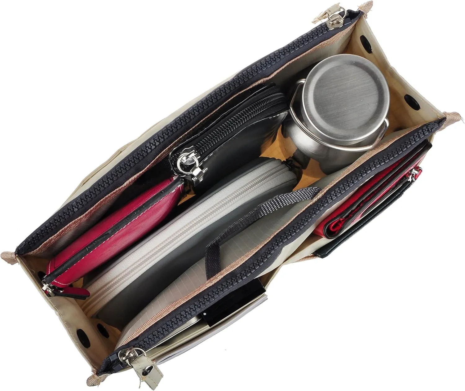 Vercord Updated Purse Handbag Organizer Insert Liner Bag in Bag 13 Pockets Milky Beige Large