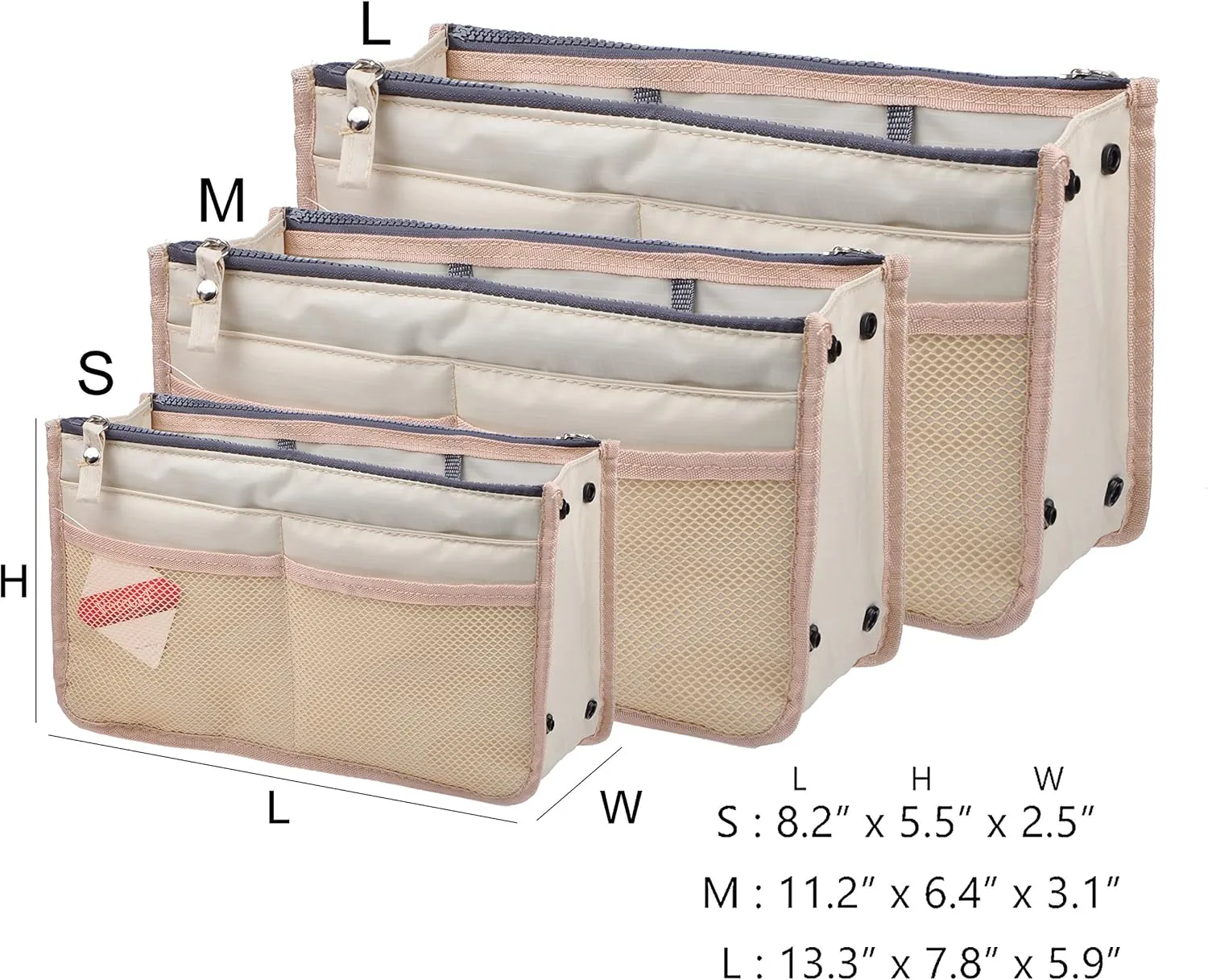 Vercord Updated Purse Handbag Organizer Insert Liner Bag in Bag 13 Pockets Milky Beige Large
