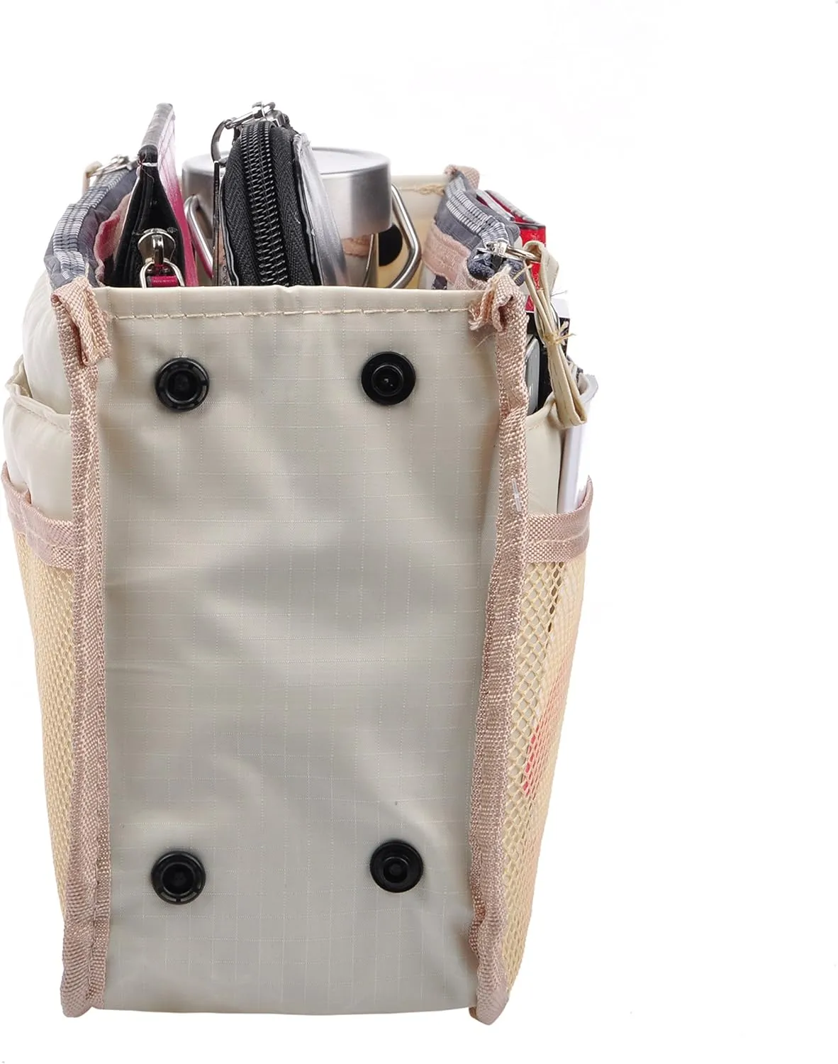 Vercord Updated Purse Handbag Organizer Insert Liner Bag in Bag 13 Pockets Milky Beige Large