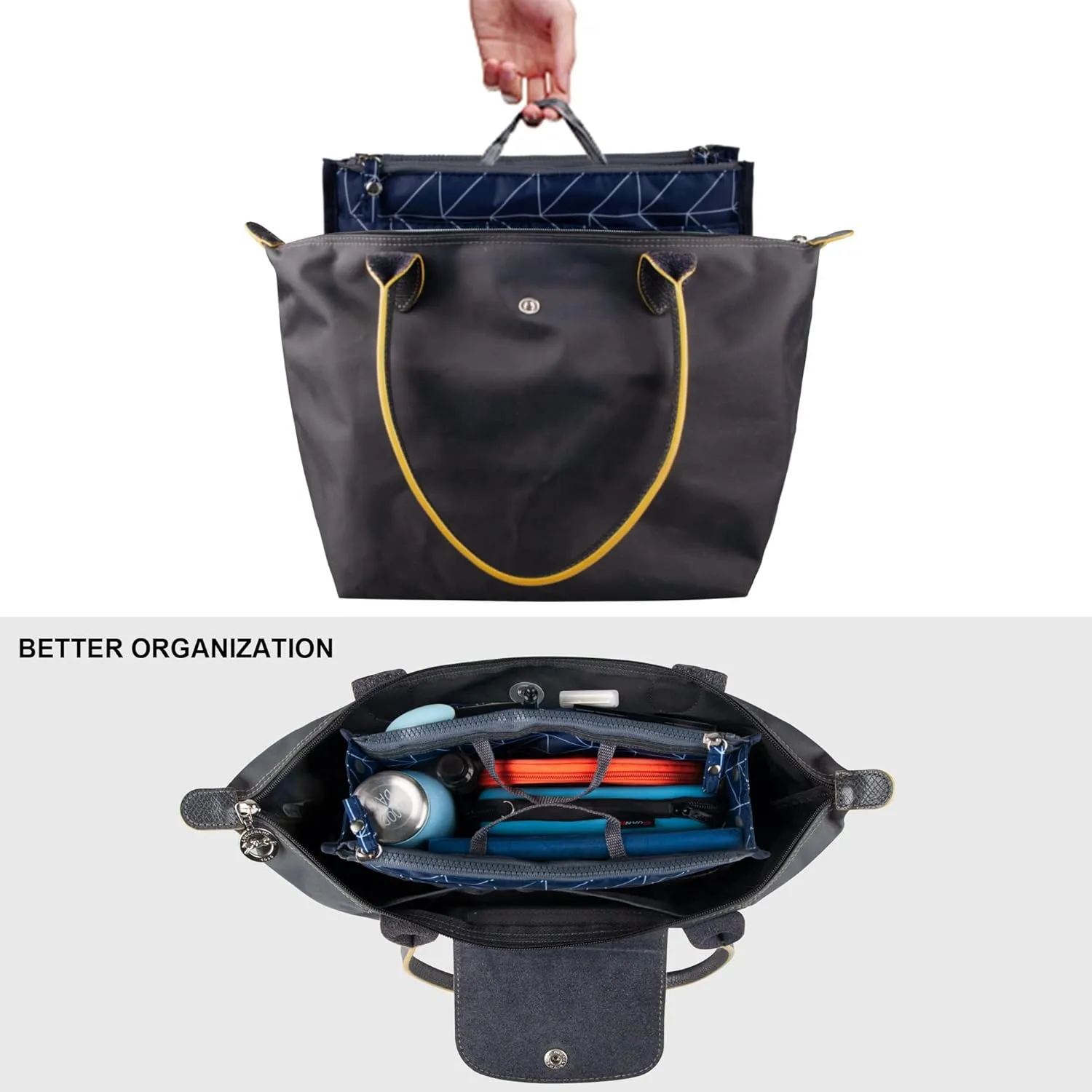 Vercord Updated Purse Handbag Organizer Insert Liner Bag in Bag 13 Pockets Navy Blue Small