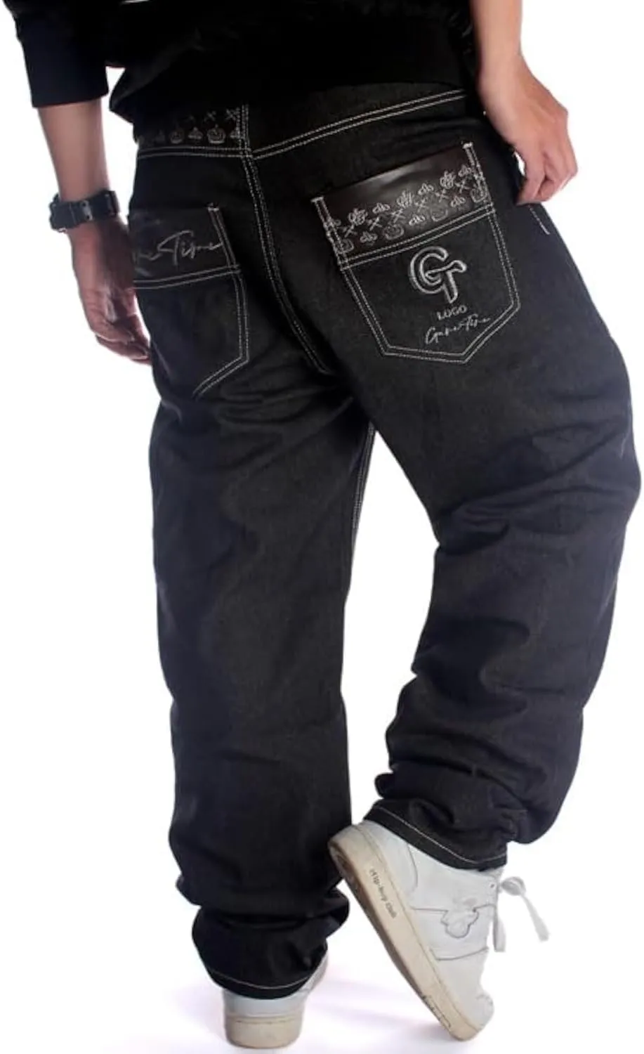 Veroders Men's Baggy Hip Hop Black Jeans- Loose Skateboard Pants Straight Baggy Skater Blue Jeans for Men