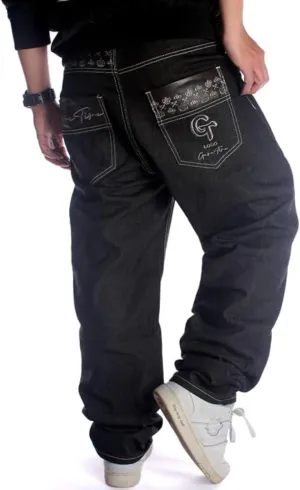 Veroders Men's Baggy Hip Hop Black Jeans- Loose Skateboard Pants Straight Baggy Skater Blue Jeans for Men