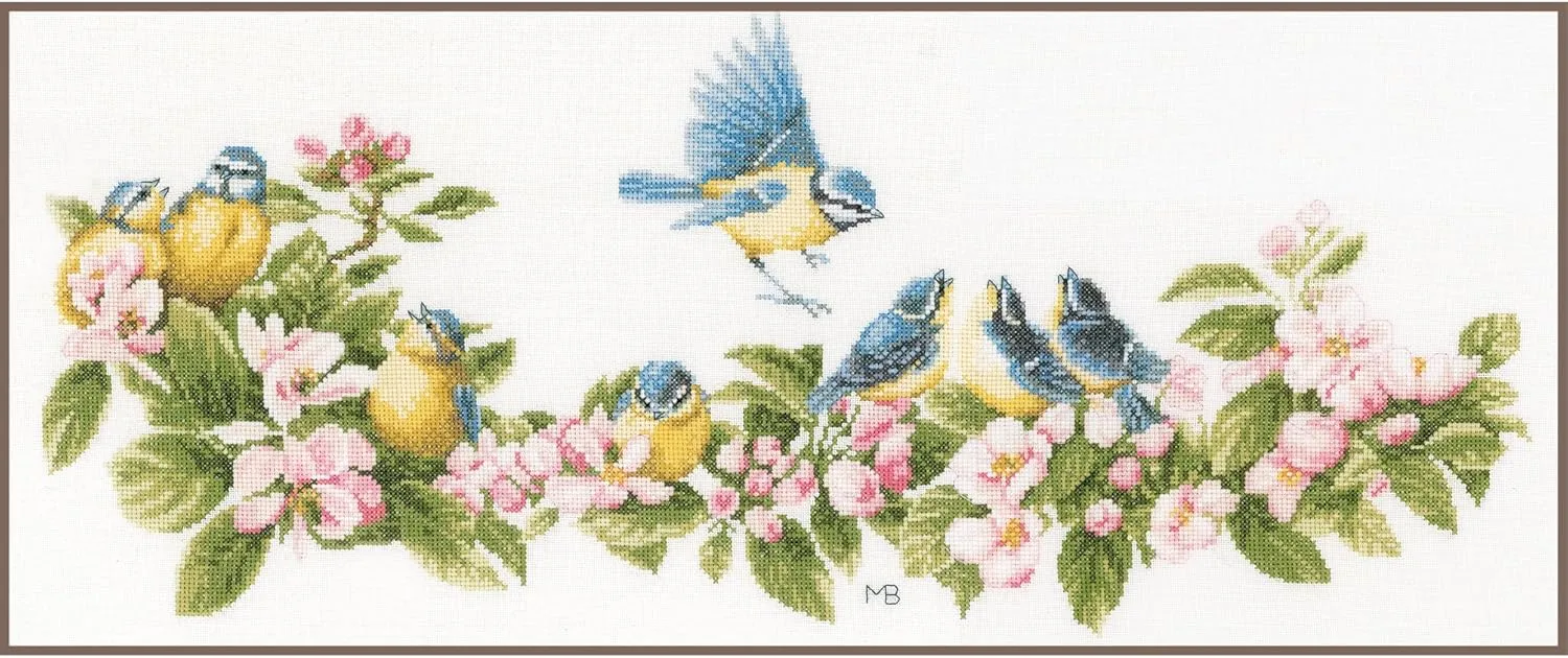 Vervaco LanArte Counted Cross Stitch Kit 24.4"X10.4"-Blue Tits & Blossoms (27 Count)