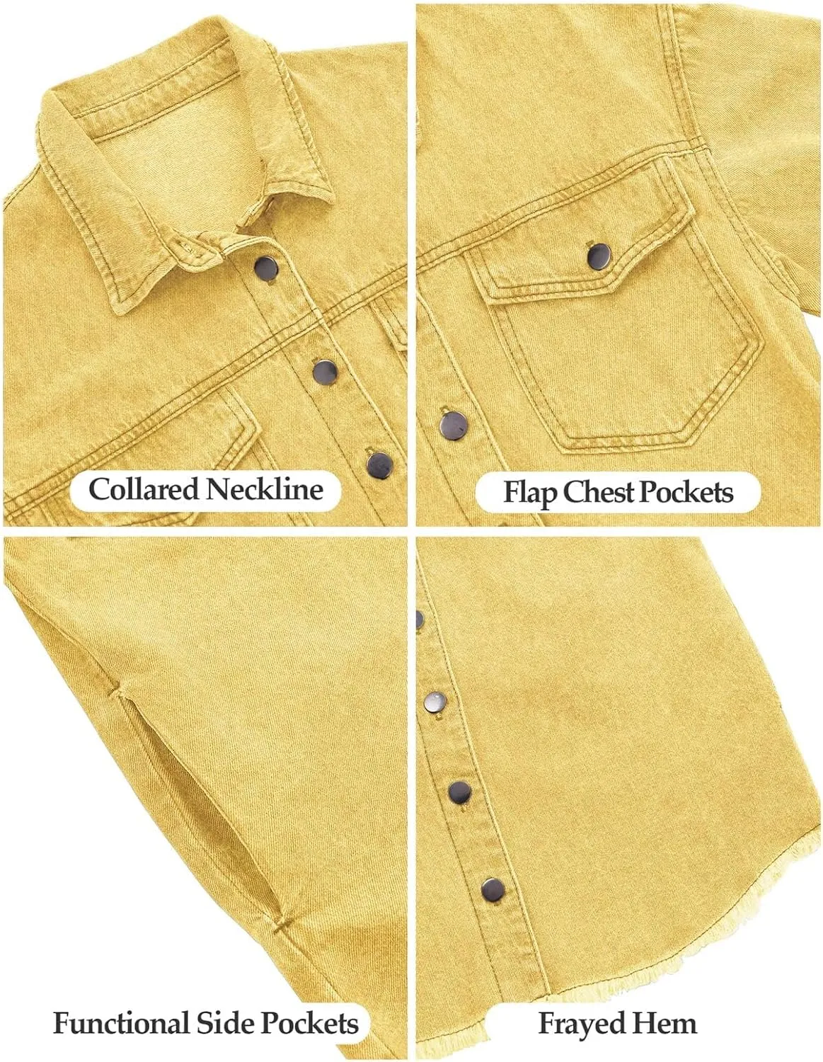 Vetinee Women’s Oversized Button Up Frayed Hem Shacket Long Sleeve Pockets Denim Jean Jacket