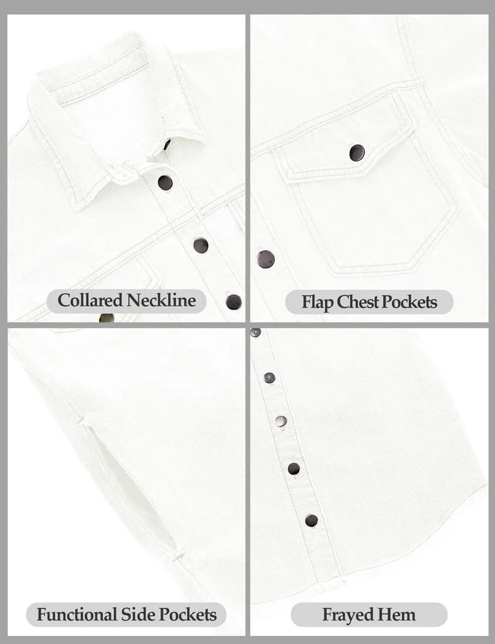 Vetinee Women’s Oversized Button Up Frayed Hem Shacket Long Sleeve Pockets Denim Jean Jacket