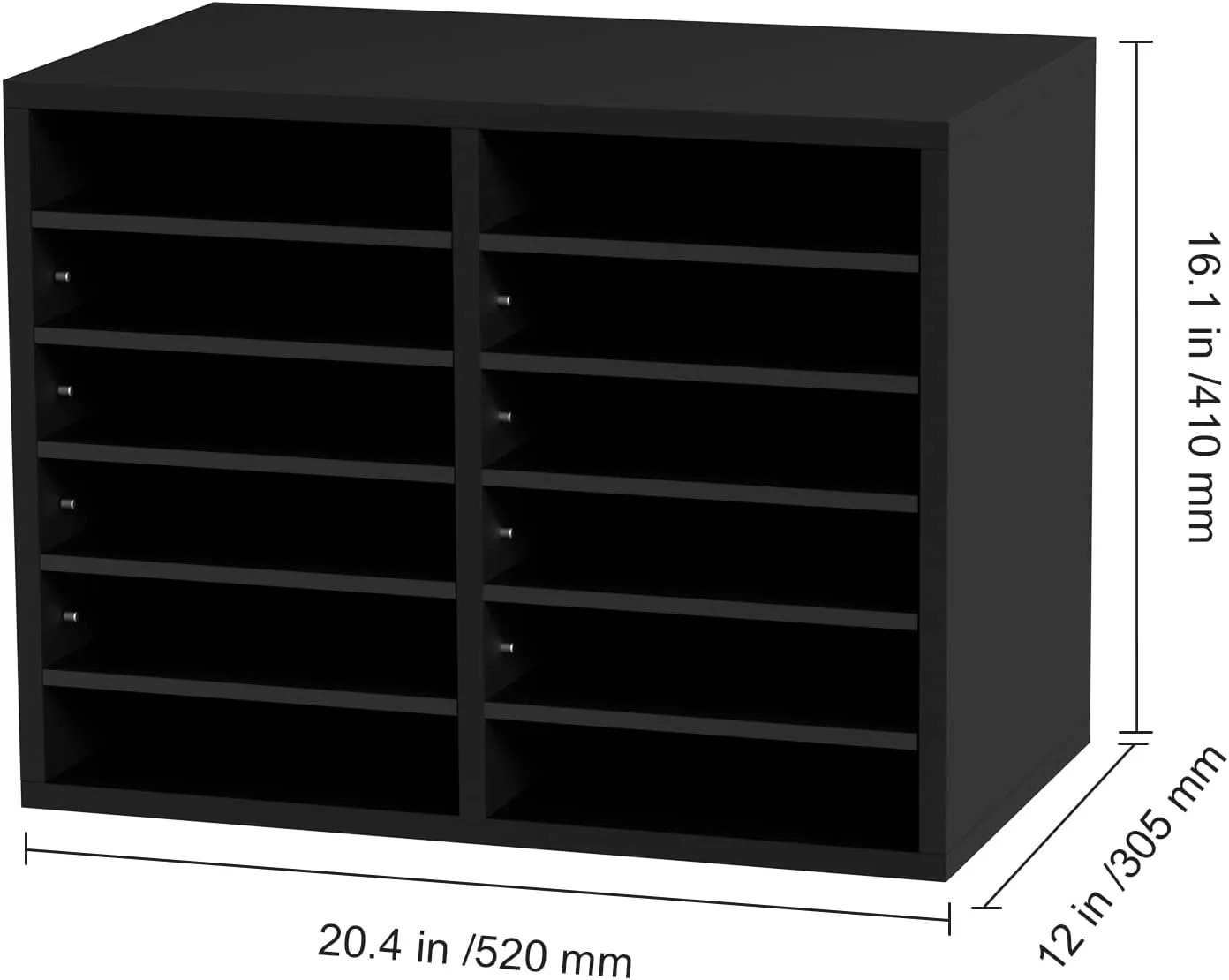 VEVOR Literature Organizers, 12 Compartments Office Mailbox with Adjustable Shelves，Wood Literature sorter 20.4x12x16.1 inches for Office, Home, Classroom, Mailrooms Organization, EPA Certified Black
