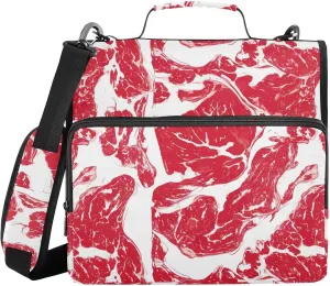 VIGTRO Abstract Beef Texture 3 Ring Binder with Zipper Shoulder Strap 500 Sheet Capacity, Multi-Pocket 1.5 Inch Zipper Binder Organizer for Office
