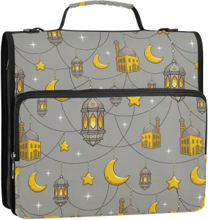 VIGTRO Bright Moon Star 1.5 Inch 3 Ring Case Zipper Binder Organizer Bag with Shoulder Strap and Handle Multi-Pocket File Folder for Office Supplies