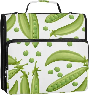 VIGTRO Fresh Green Beans Pattern 1.5 Inch 3 Ring Case Zipper Binder Organizer Bag with Shoulder Strap and Handle Multi-Pocket File Folder for Office Supplies