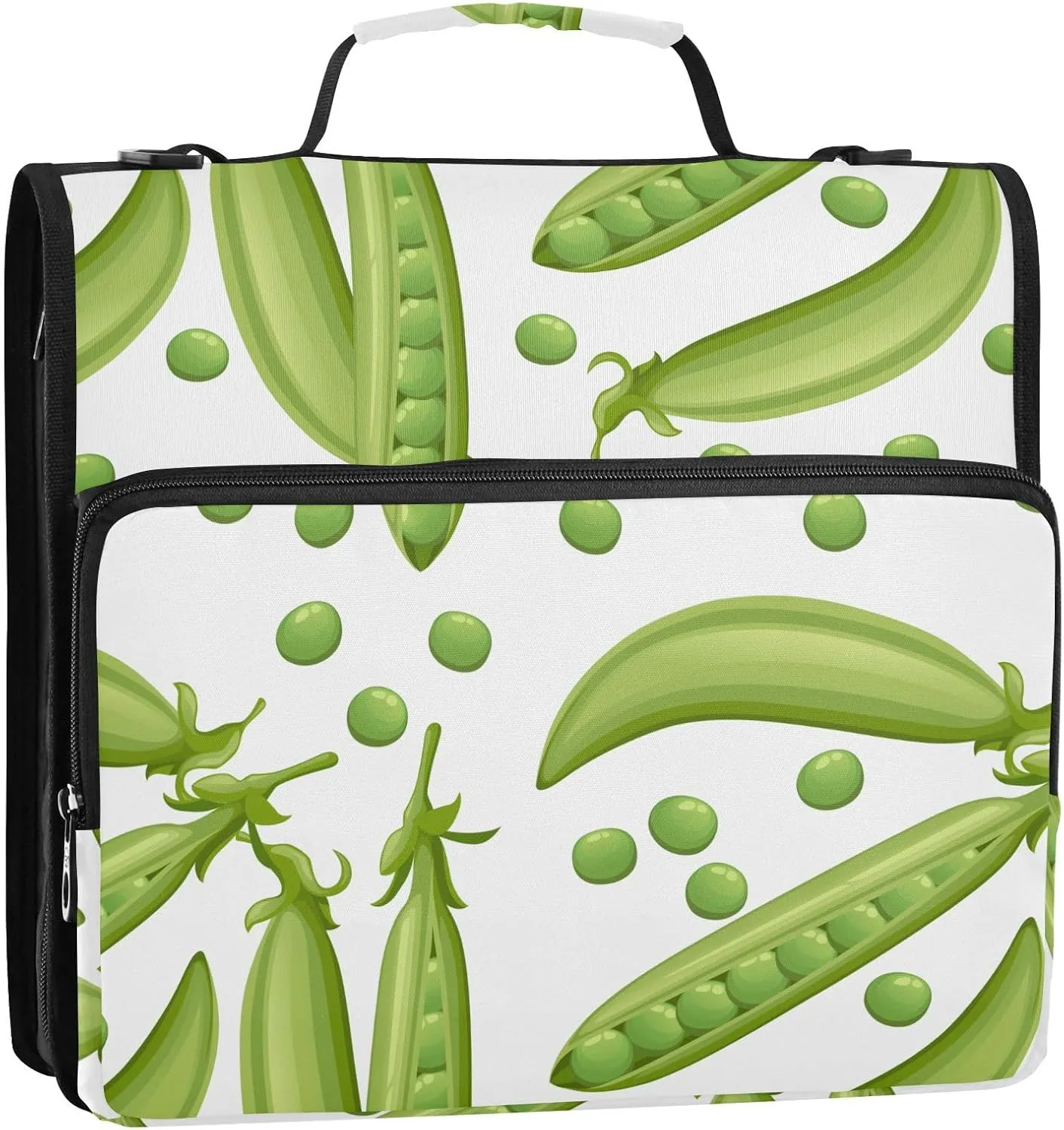 VIGTRO Fresh Green Beans Pattern 1.5 Inch 3 Ring Case Zipper Binder Organizer Bag with Shoulder Strap and Handle Multi-Pocket File Folder for Office Supplies