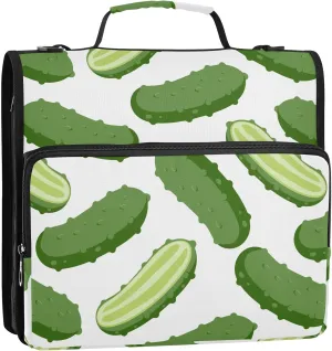 VIGTRO Fresh Vegetable Cucumber 1.5 Inch 3 Ring Case Zipper Binder Organizer Bag with Shoulder Strap and Handle Multi-Pocket File Folder for Office Supplies