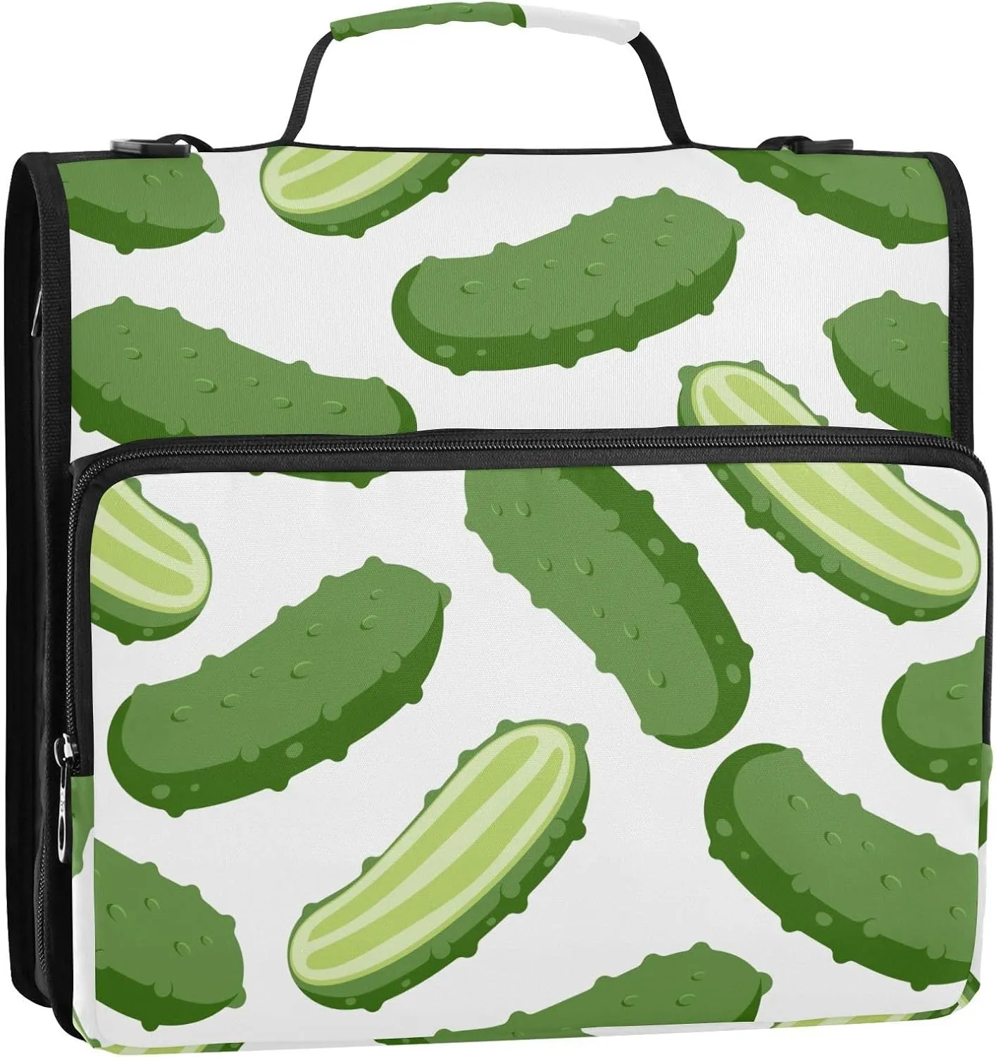 VIGTRO Fresh Vegetable Cucumber 1.5 Inch 3 Ring Case Zipper Binder Organizer Bag with Shoulder Strap and Handle Multi-Pocket File Folder for Office Supplies