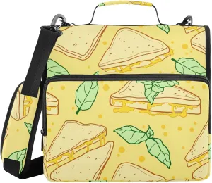 VIGTRO Grilled Cheese Fresh Food 1.5 Inch 3 Ring Case Zipper Binder Organizer Bag with Shoulder Strap and Handle Multi-Pocket File Folder for Office Supplies