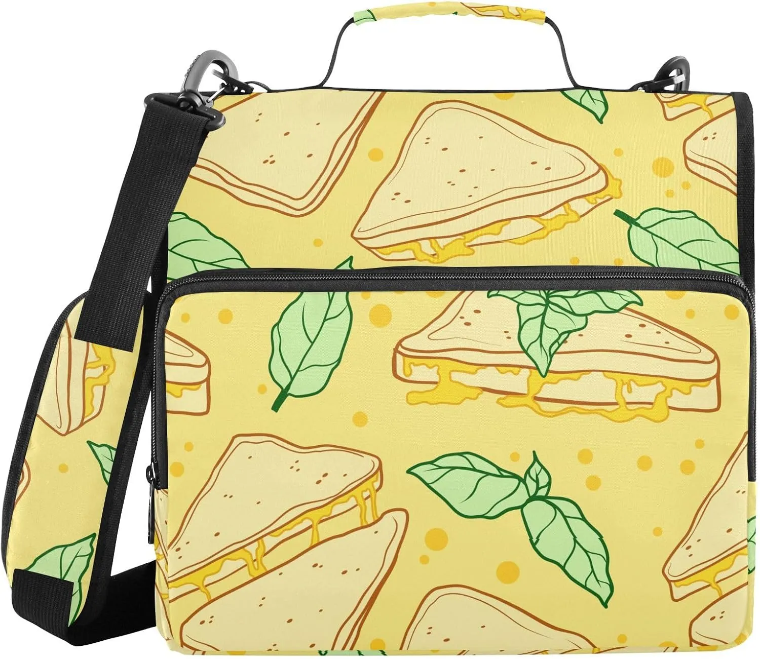 VIGTRO Grilled Cheese Fresh Food 1.5 Inch 3 Ring Case Zipper Binder Organizer Bag with Shoulder Strap and Handle Multi-Pocket File Folder for Office Supplies