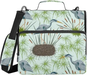 VIGTRO Heron Bird Swamp Plants 1.5 Inch 3 Ring Case Zipper Binder Organizer Bag with Shoulder Strap and Handle Multi-Pocket File Folder for Office Supplies
