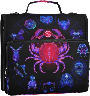 VIGTRO Neon Horoscope Circle Zodiac 1.5 Inch 3 Ring Case Zipper Binder Organizer Bag with Shoulder Strap and Handle Multi-Pocket File Folder for Office Supplies