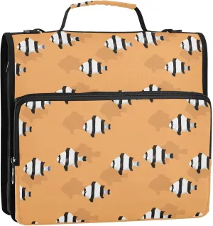 VIGTRO Reef Fish Four Striped 1.5 Inch 3 Ring Case Zipper Binder Organizer Bag with Shoulder Strap and Handle Multi-Pocket File Folder for Office Supplies