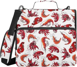 VIGTRO Seafood Red Shrimps Prawns 1.5 Inch 3 Ring Case Zipper Binder Organizer Bag with Shoulder Strap and Handle Multi-Pocket File Folder for Office Supplies