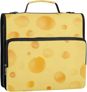 VIGTRO Texture Cheese Cute 1.5 Inch 3 Ring Case Zipper Binder Organizer Bag with Shoulder Strap and Handle Multi-Pocket File Folder for Office Supplies