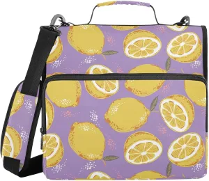 VIGTRO Yellow Lemon 1.5 Inch 3 Ring Case Zipper Binder Organizer Bag with Shoulder Strap and Handle Multi-Pocket File Folder for Office Supplies
