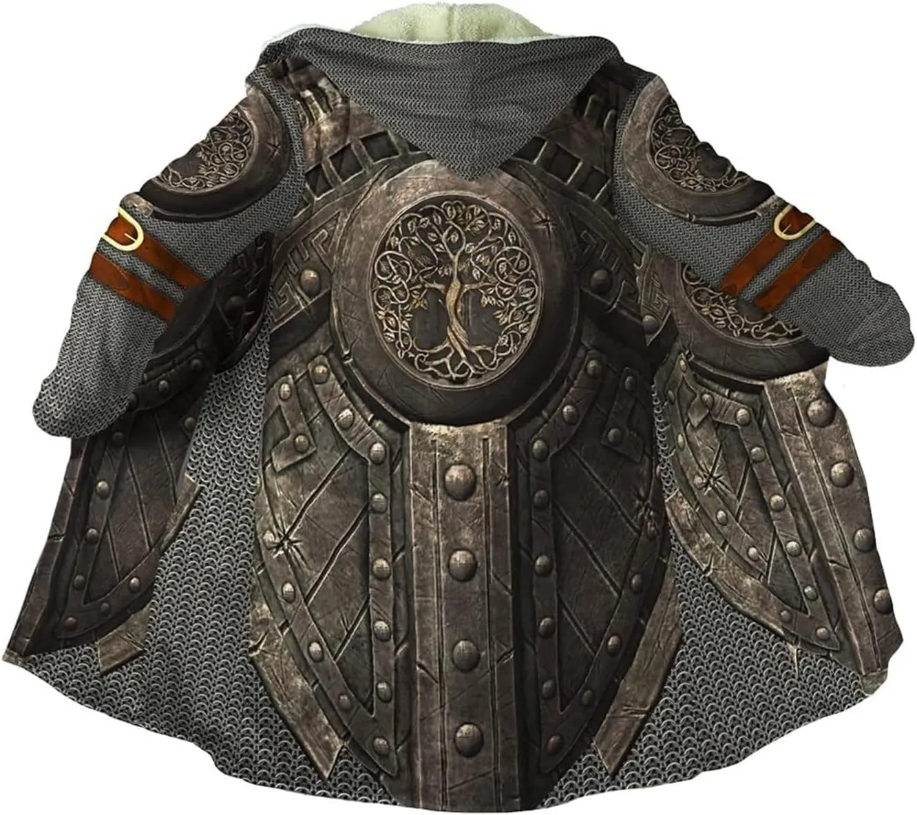 Viking Men's Winter Warm Robe, Valhalla Warrior Armor, 3D Printed Tattoo Winter Warm Coat Parka, Horn Button Design