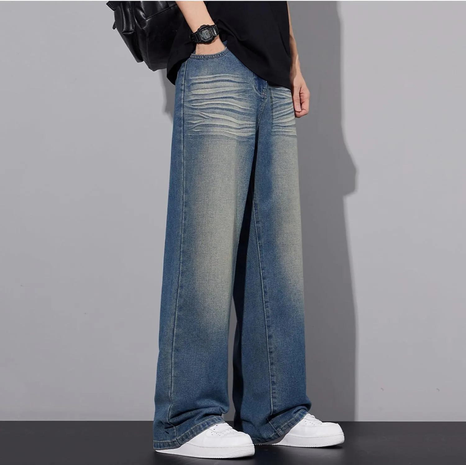 Vintage Baggy Jeans for Men 90s Mid Rise Loose Fit Straight Leg Hip Hop Y2k Skater Denim Trousers Streetwear