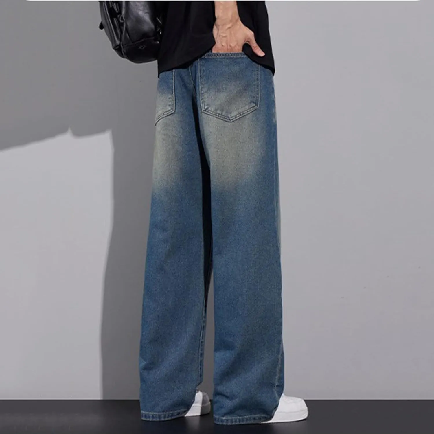 Vintage Baggy Jeans for Men 90s Mid Rise Loose Fit Straight Leg Hip Hop Y2k Skater Denim Trousers Streetwear