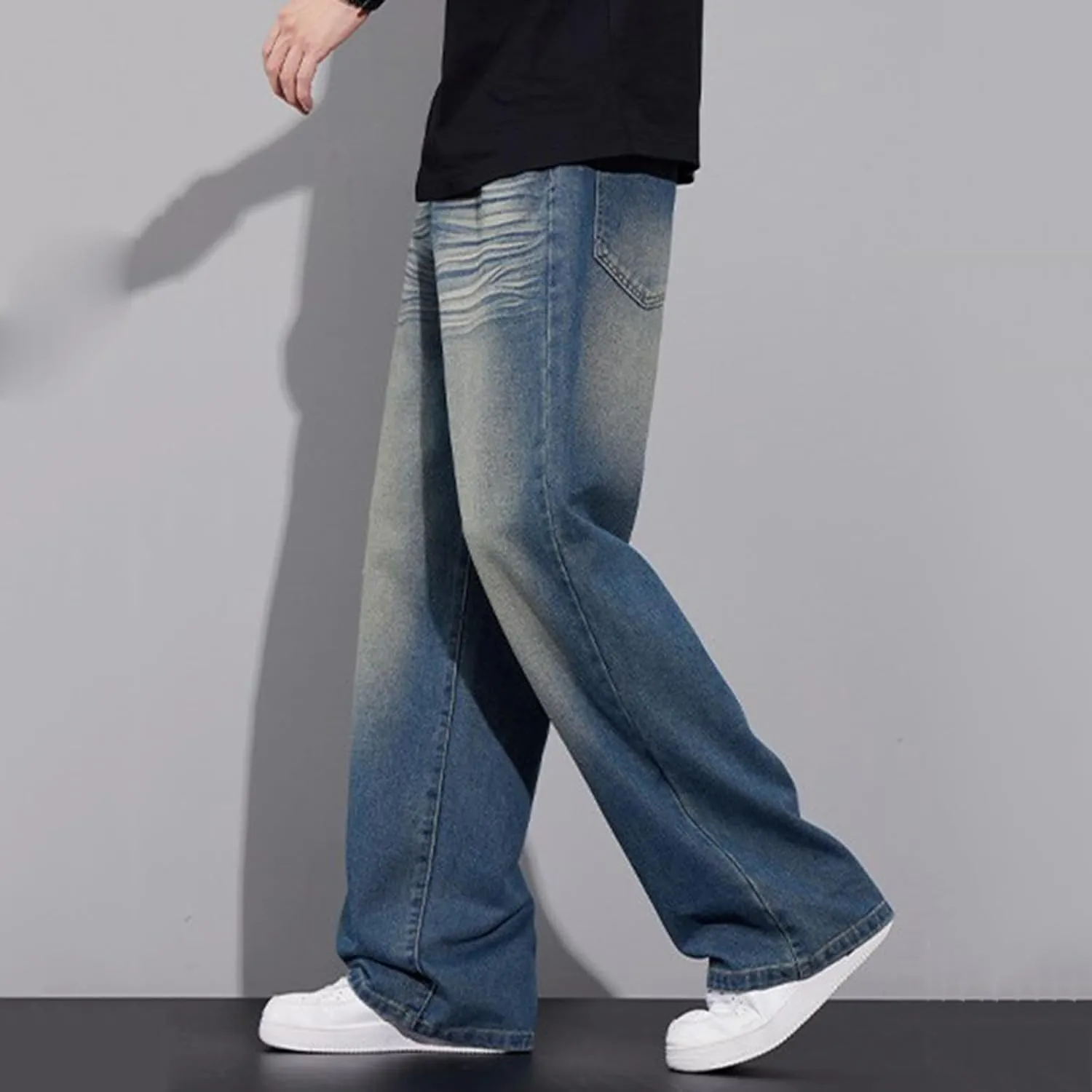 Vintage Baggy Jeans for Men 90s Mid Rise Loose Fit Straight Leg Hip Hop Y2k Skater Denim Trousers Streetwear