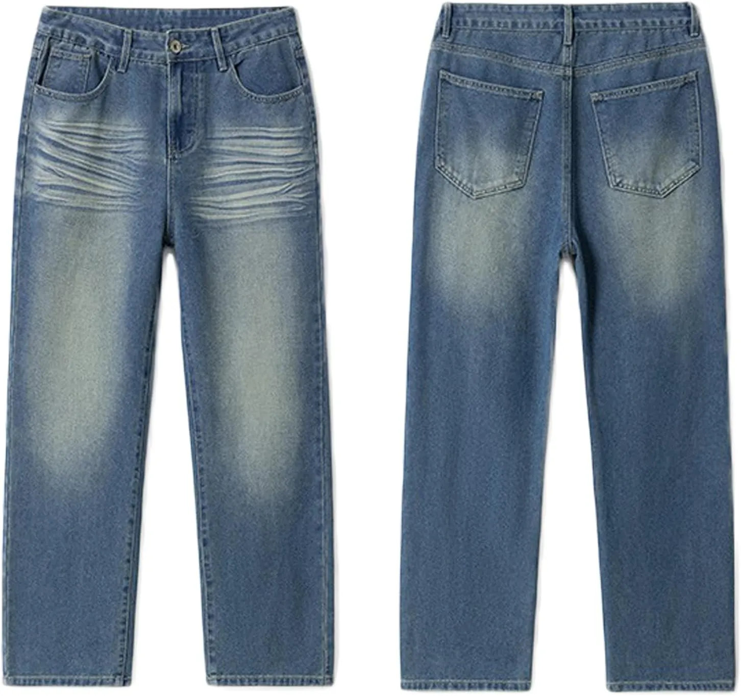 Vintage Baggy Jeans for Men 90s Mid Rise Loose Fit Straight Leg Hip Hop Y2k Skater Denim Trousers Streetwear