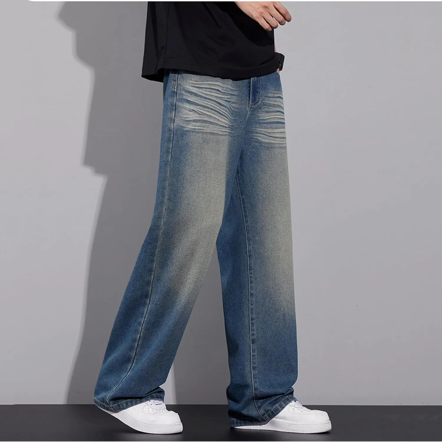 Vintage Baggy Jeans for Men 90s Mid Rise Loose Fit Straight Leg Hip Hop Y2k Skater Denim Trousers Streetwear