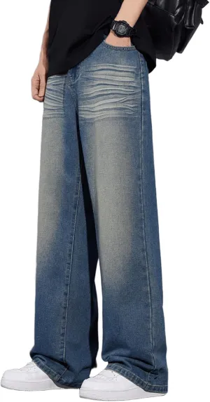 Vintage Baggy Jeans for Men 90s Mid Rise Loose Fit Straight Leg Hip Hop Y2k Skater Denim Trousers Streetwear