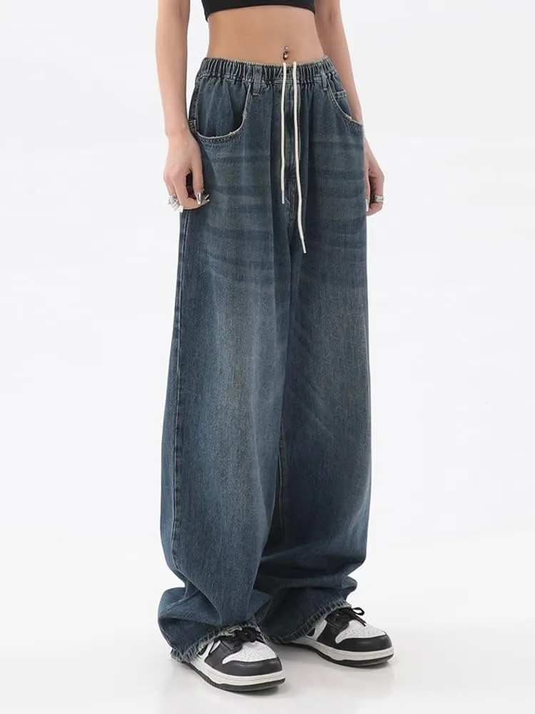 Vintage Baggy Jeans for Women Elastic Waist Pants Y2k Hip Hop Streetwear Pants Grunge Pants Alt Baggy Pants