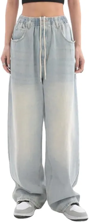 Vintage Baggy Jeans for Women Elastic Waist Pants Y2k Hip Hop Streetwear Pants Grunge Pants Alt Baggy Pants